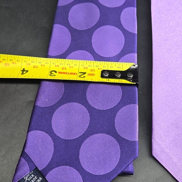 Like NEW Paul Fredrick Purple Polka Dot and Solid Purple Silk Tie Set (2) - Picture 7 of 8